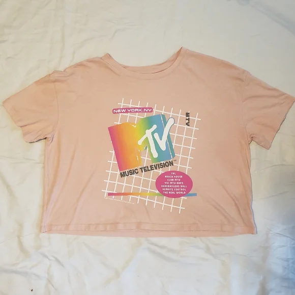 MTV Old Navy Juinors Graphic Tee Crop Top Light Pink Large - Picture 3 of 7